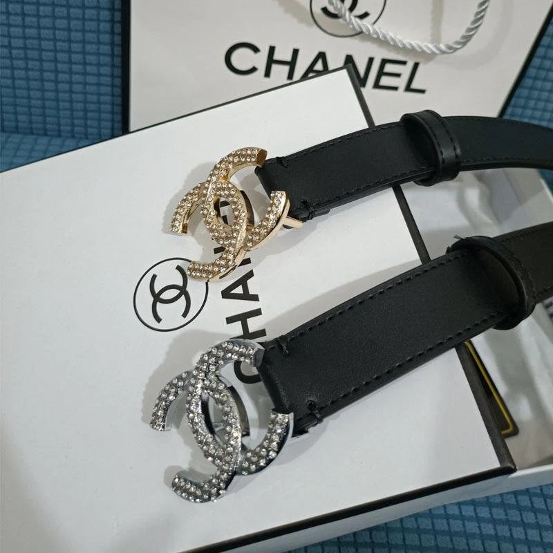 2025 2 Colors Double C Diamond Black Leather Belt