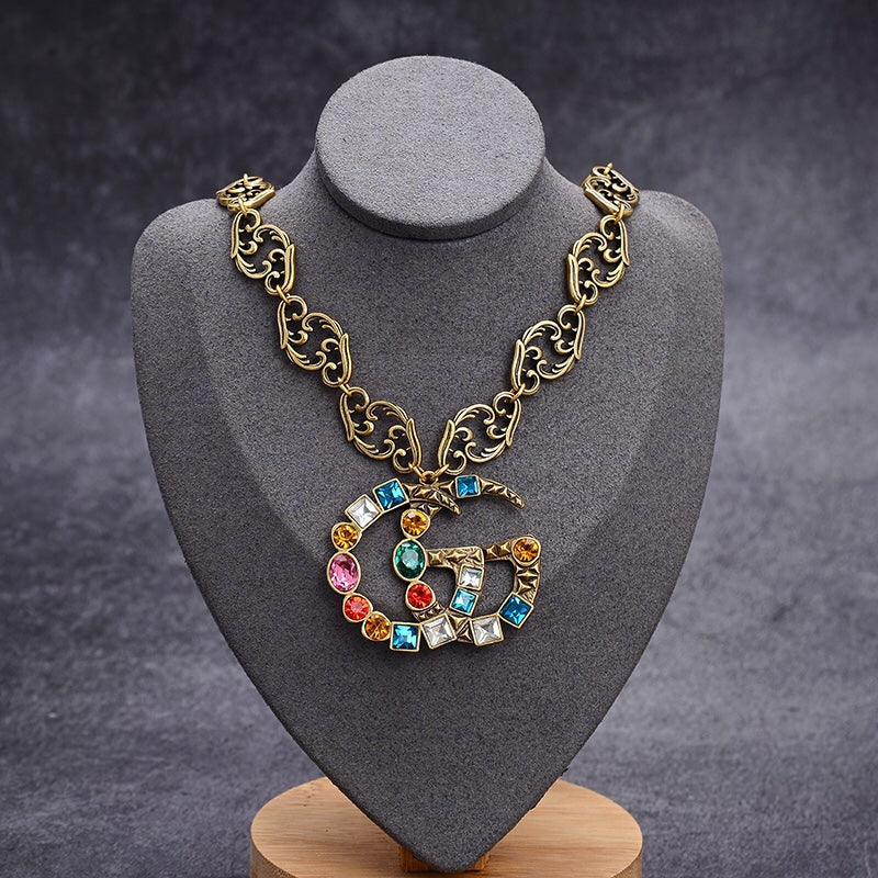 2025 Fashion Double G Seven Color Rhinestone Necklace