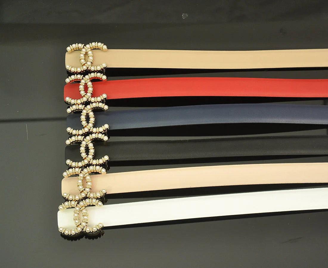 2025 6 color double pearl rhinestone belt