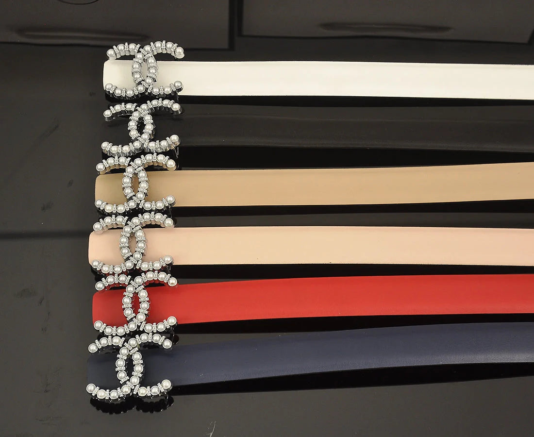 2025 6 color double C pearl rhinestone belt