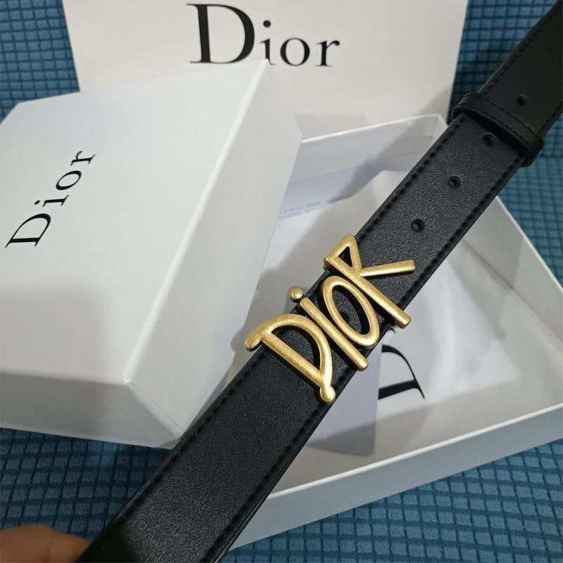 2025 Four Character Black Leather Belt