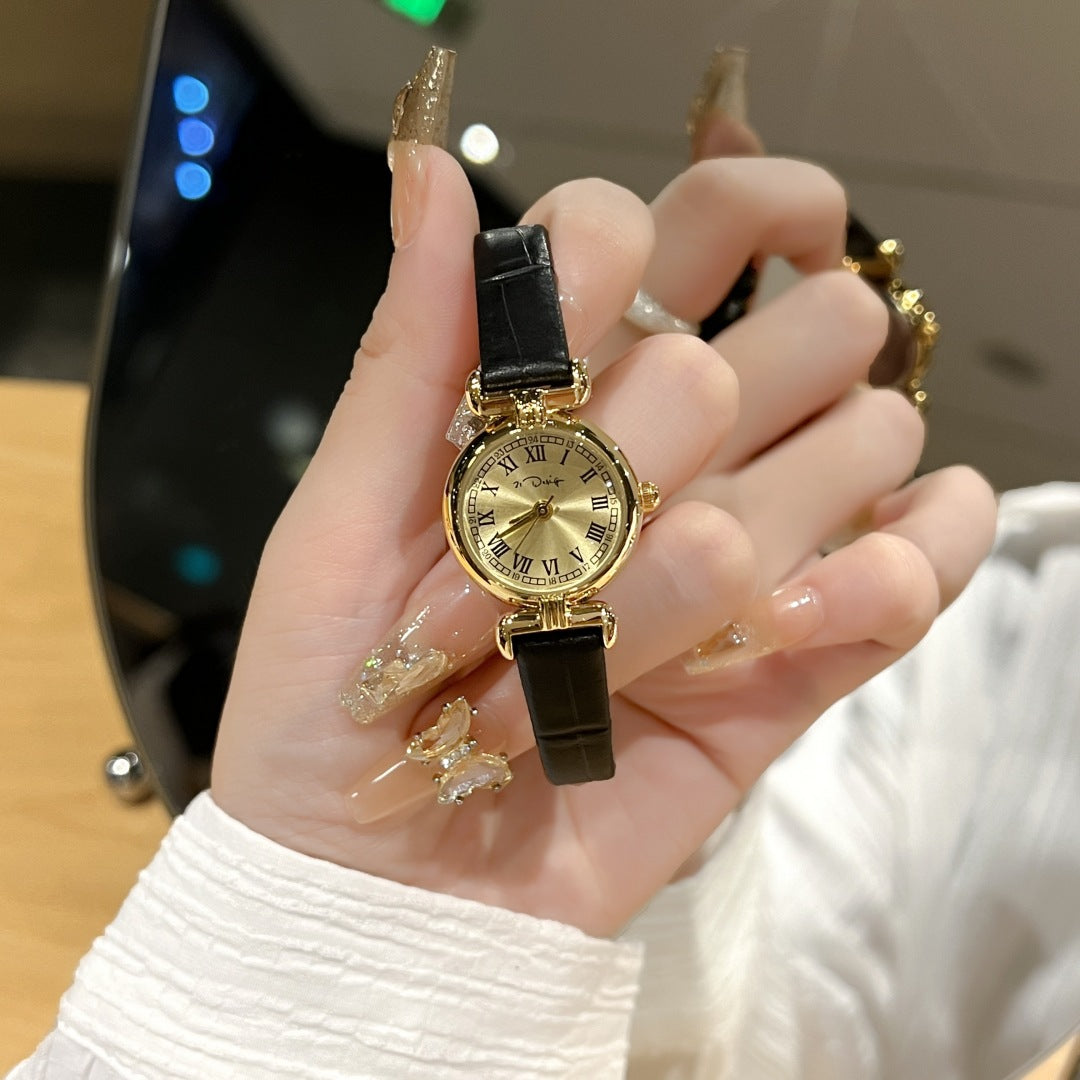 Niche retro women's watch simple casual belt exquisite waterproof student watch French medieval small dial watch women