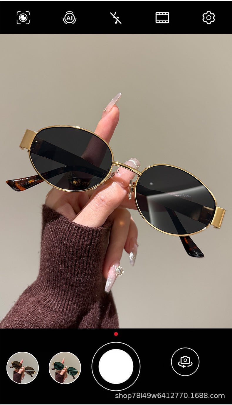 French retro style metal sunglasses 2025 new high-end Internet celebrity live sunglasses sun protection and UV protection