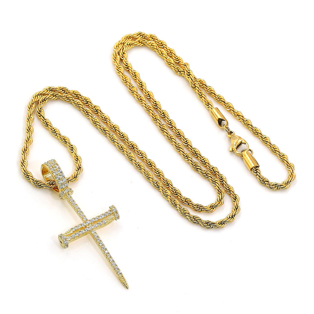 2025 Micro Paved Zircon Hip Hop Anka Key Cross Hip Hop Pendant Necklace