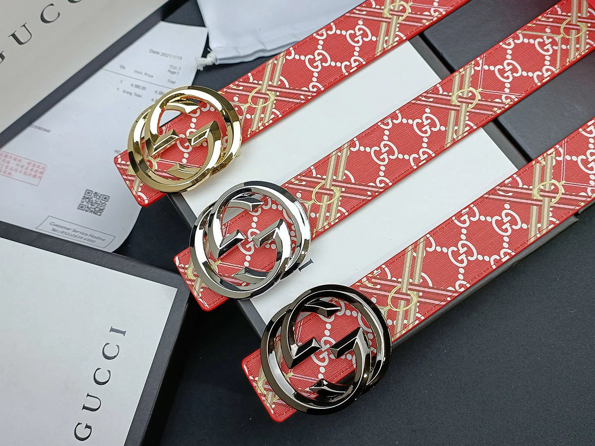 2025 3 Colors  double G stripe calico belt Gender: general