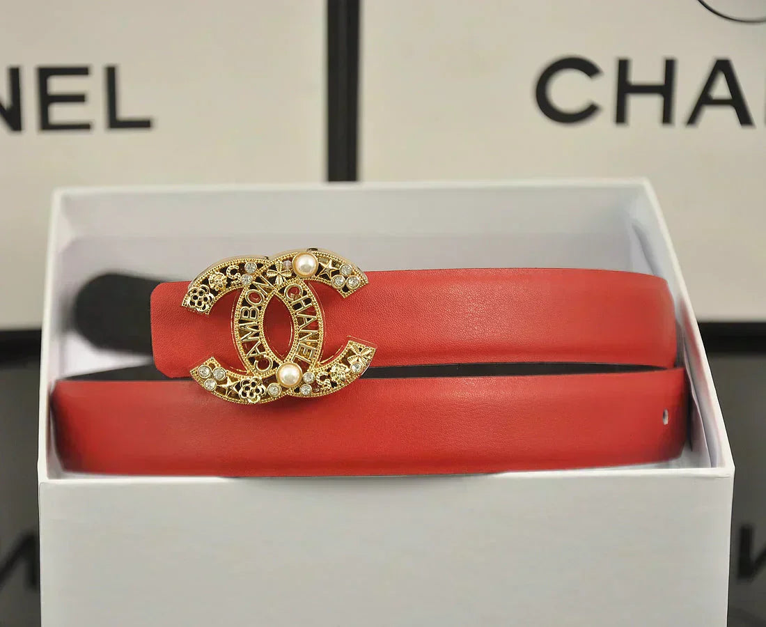 2025 6-color   double C hollow-out LOGO pearl belt