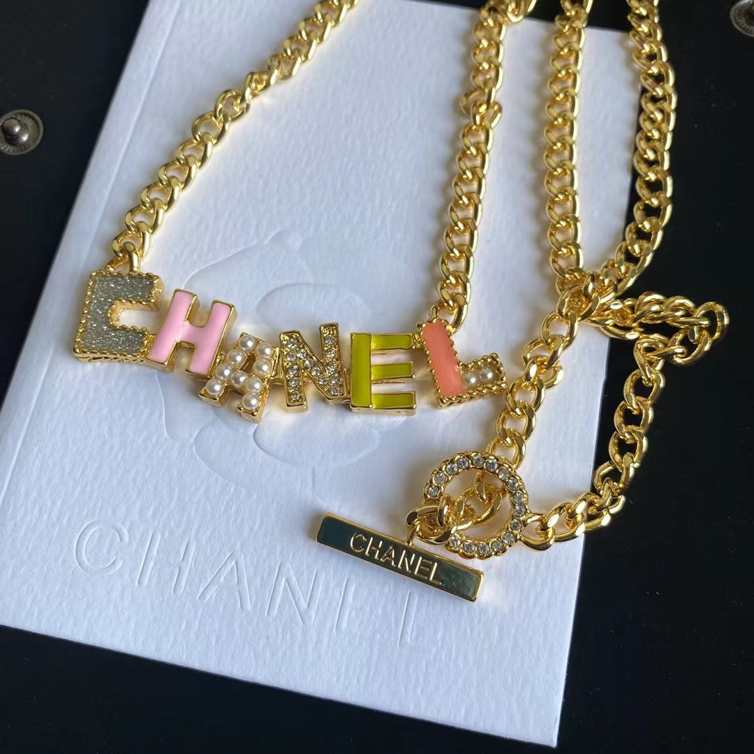 2025 Fashion Colorful Crystal Letter Necklace and Bracelet
