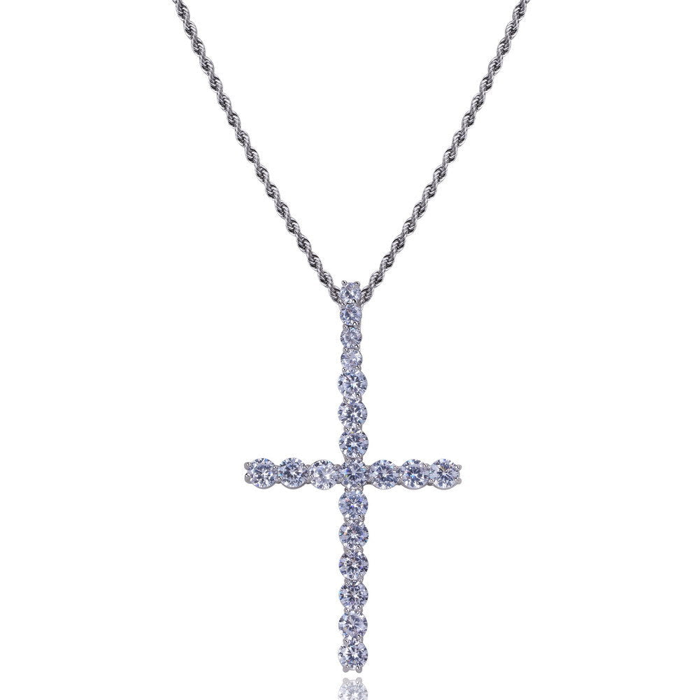 2025 Micro Paved Zircon Hip Hop Anka Key Cross Hip Hop Pendant Necklace