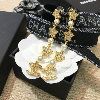 2025 Luxury Pearl Rhinestone Star Pendant Earrings