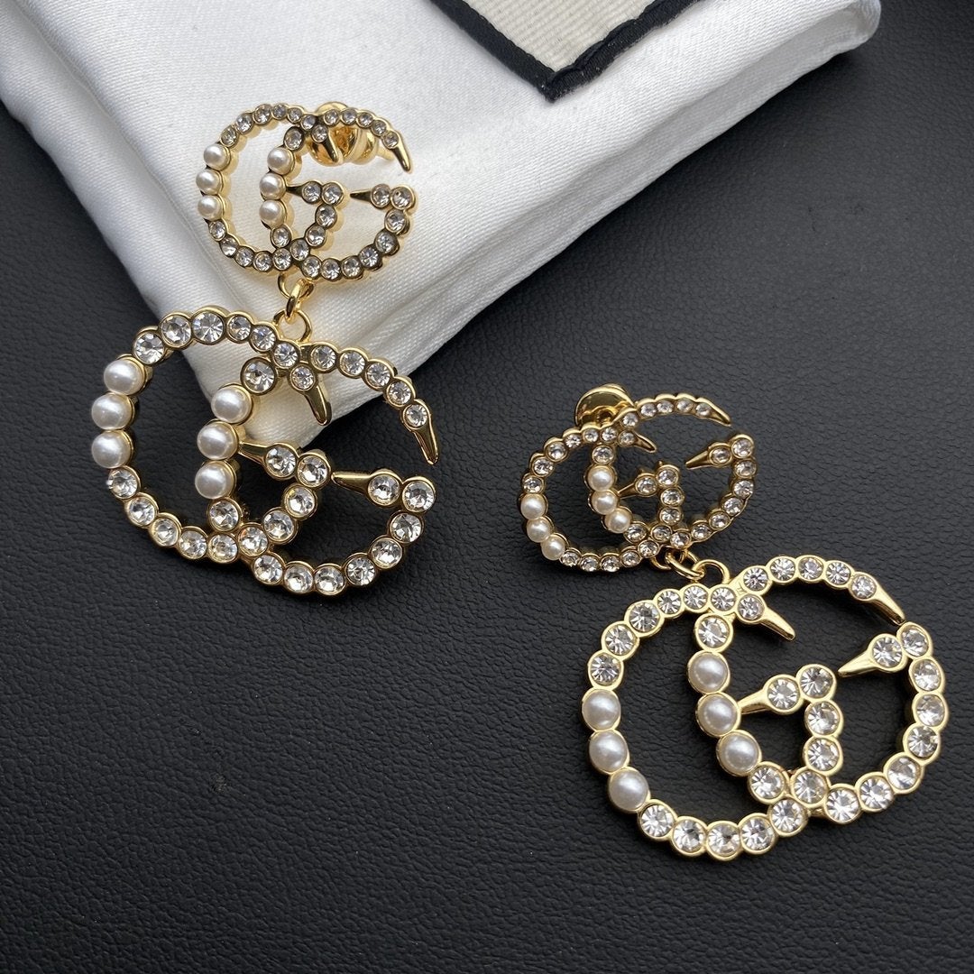 2025 Exquisite double pearl and rhinestone earrings