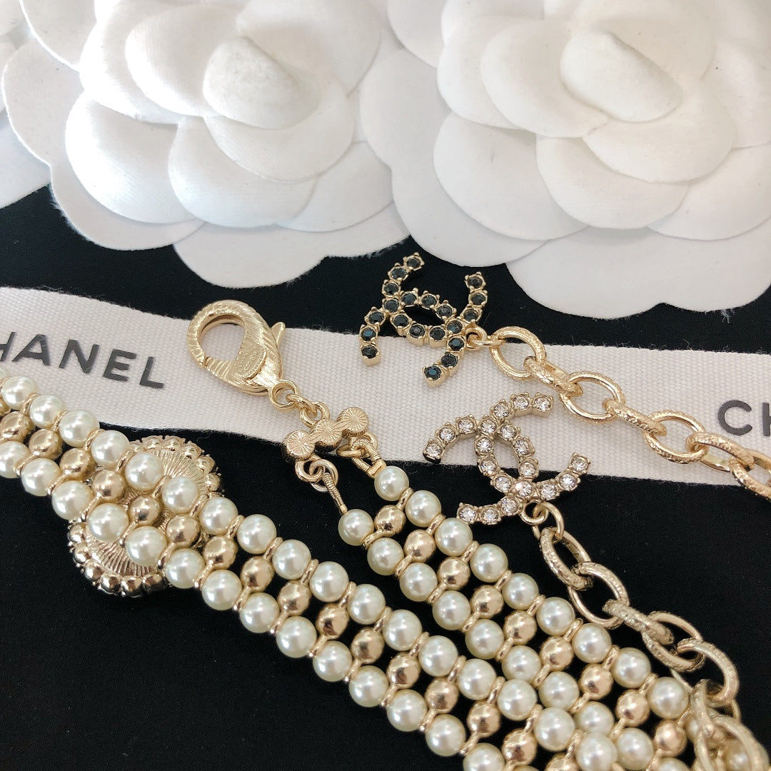 2025 Fashion Alphabet Rhinestone Pearl Necklace