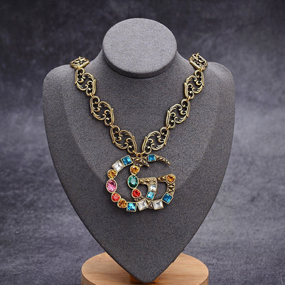 2025 Fashion Double G Seven Color Rhinestone Necklace