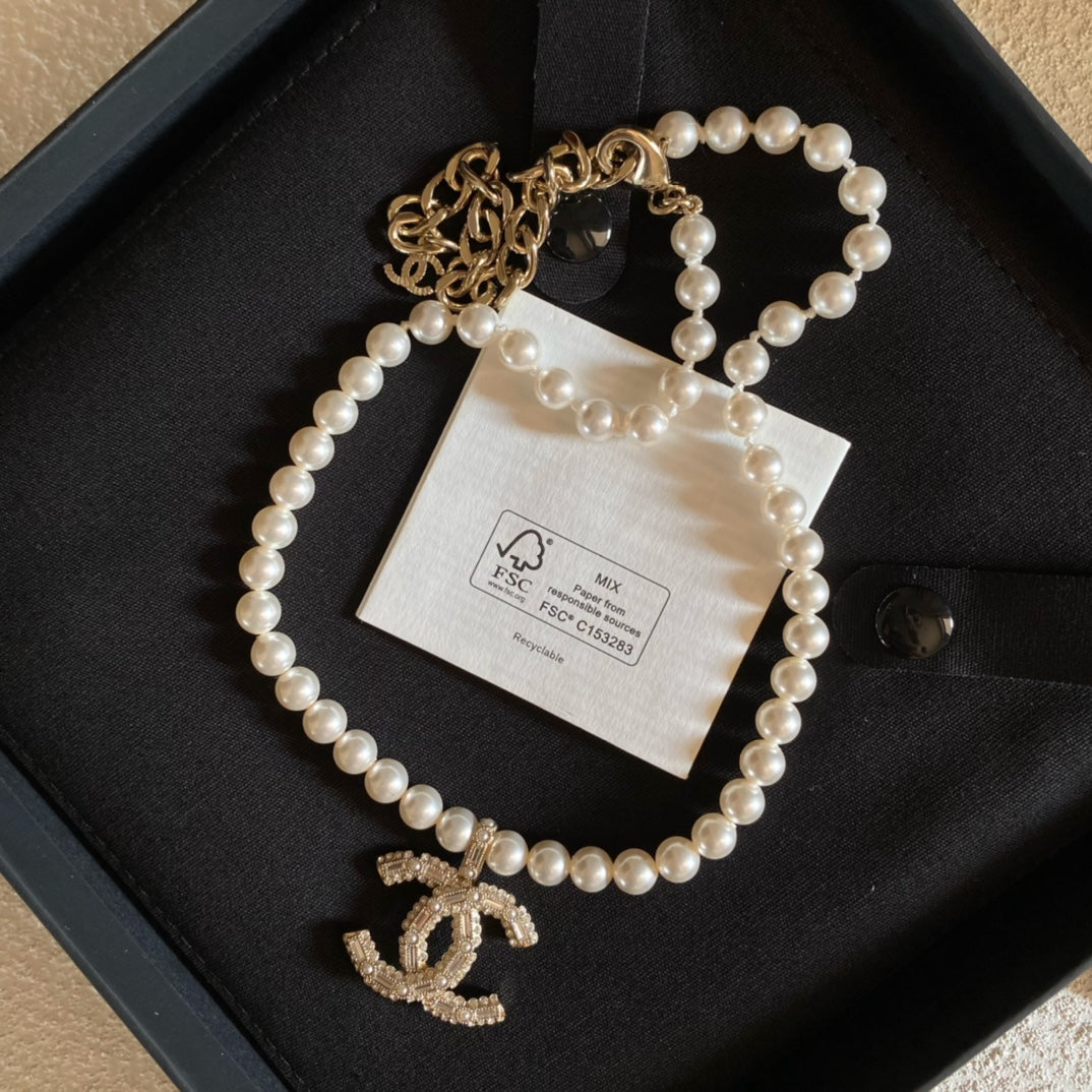 2025 Double Pendant Pearl Necklace