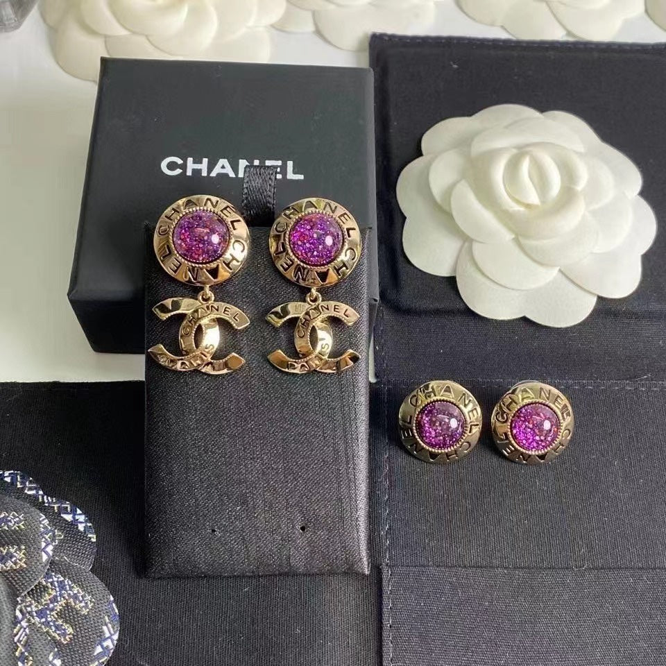 2025 Fashion CC Round Rhinestone Dangle Earrings