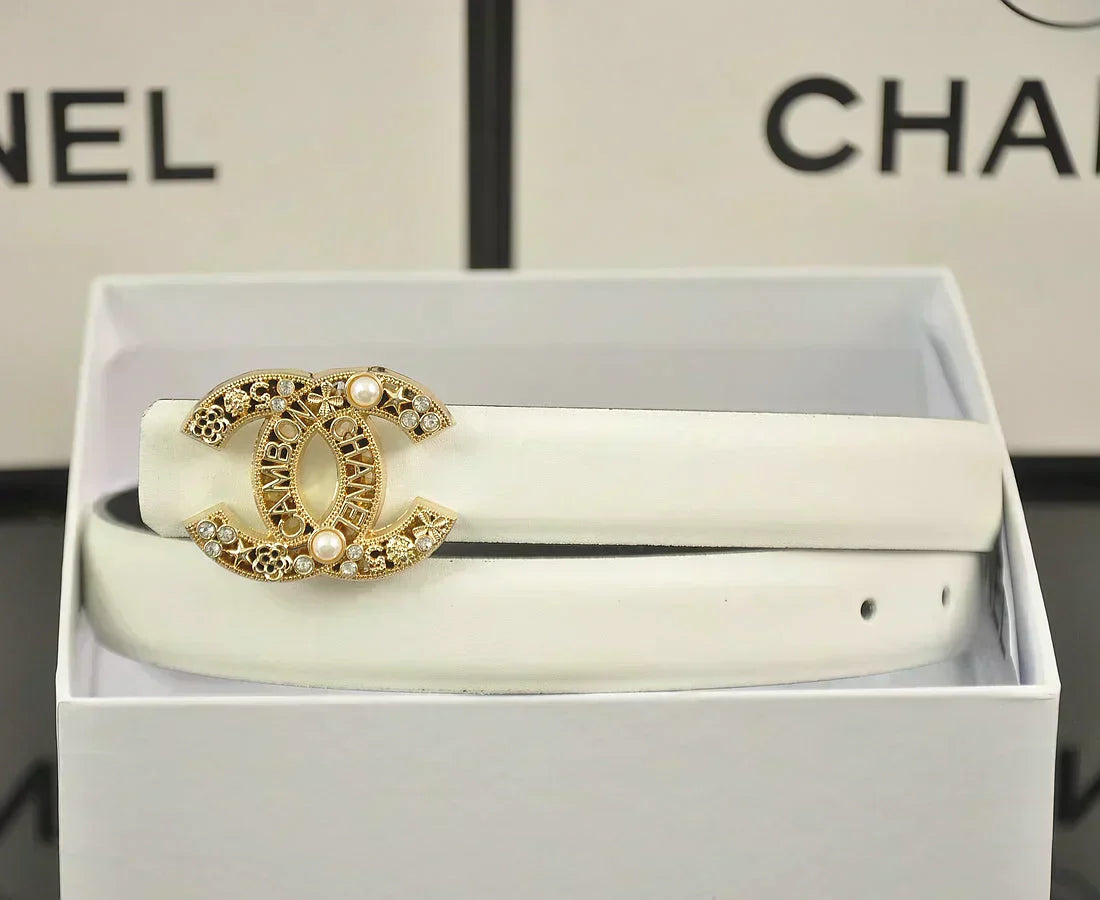 2025 6-color   double C hollow-out LOGO pearl belt