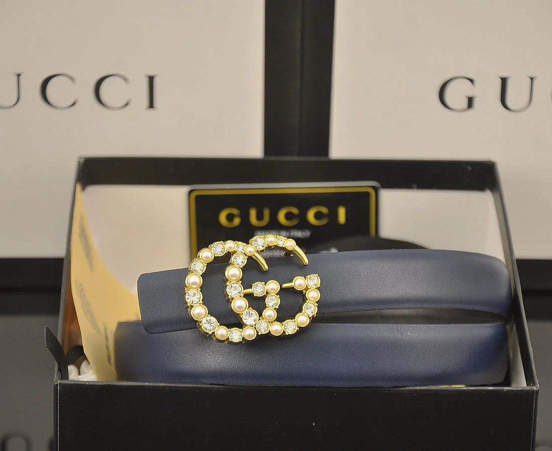 2025 6 Colors fashion double C pearl rhinestone belt
