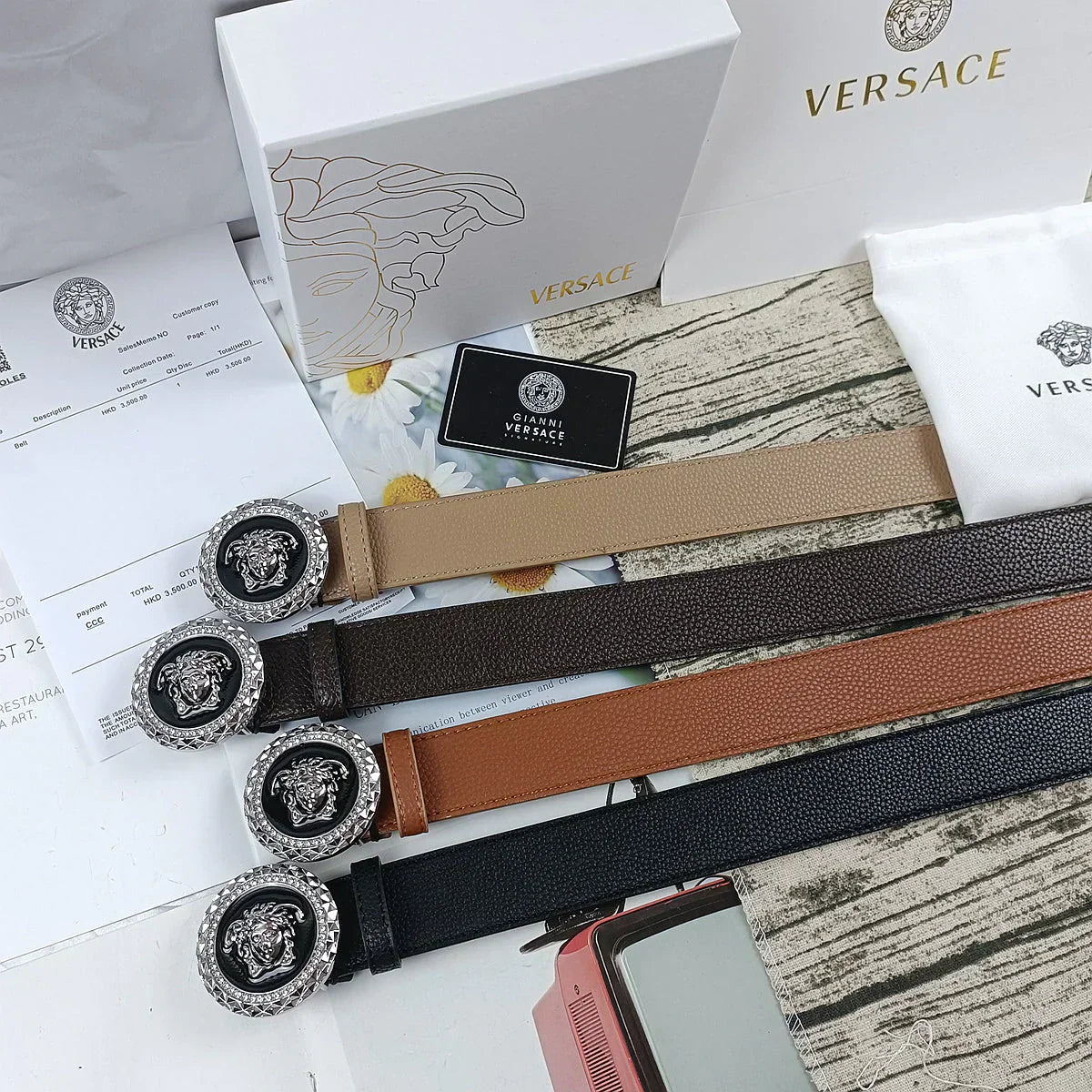 2025 4 Colors   lion head double-sided lychee pattern belt