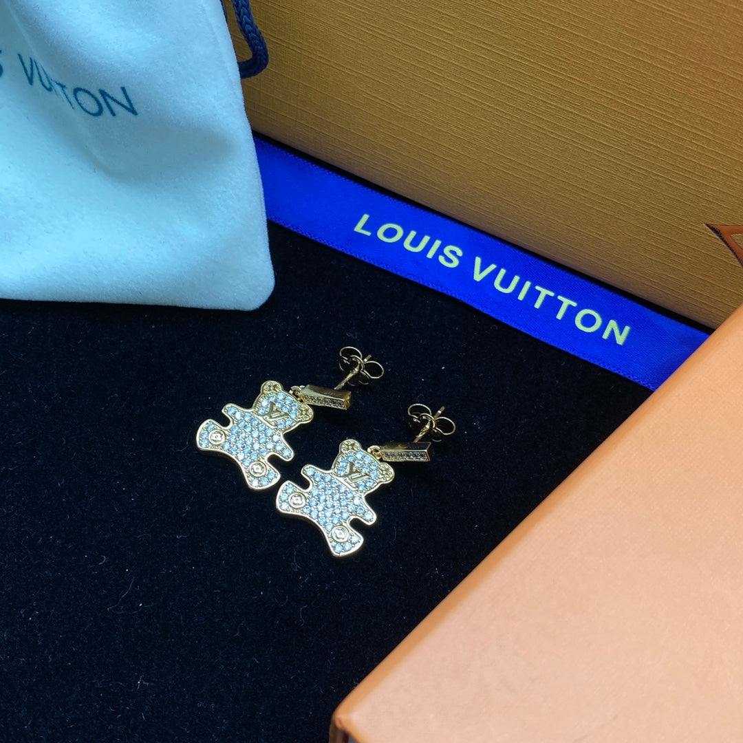 2025 Full Diamond Bear Drop Earrings