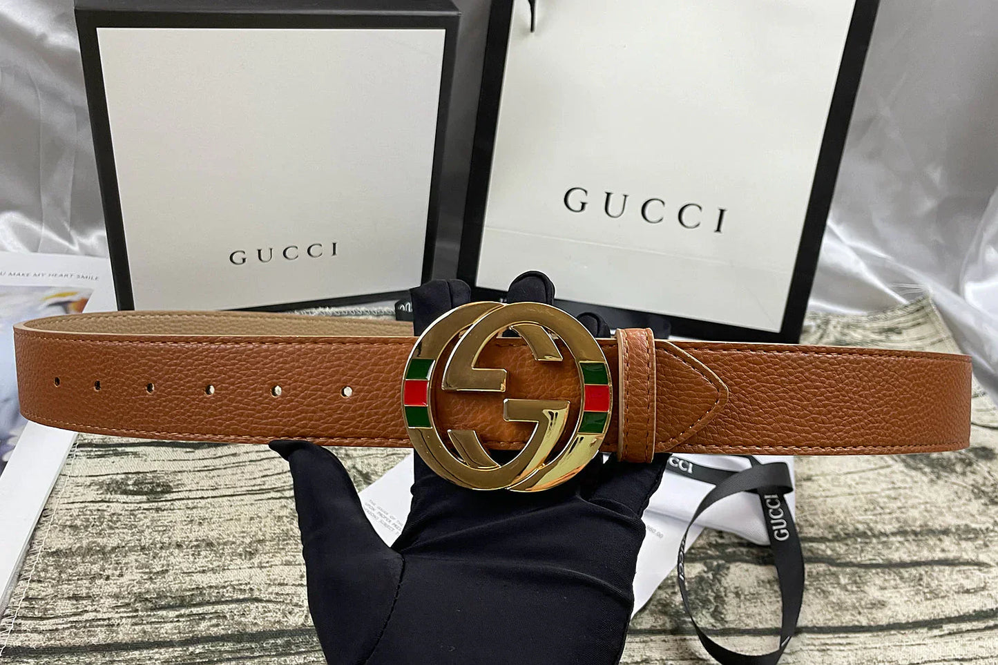 2025 4 Colors double-G three-layer lychee pattern double-sided belt