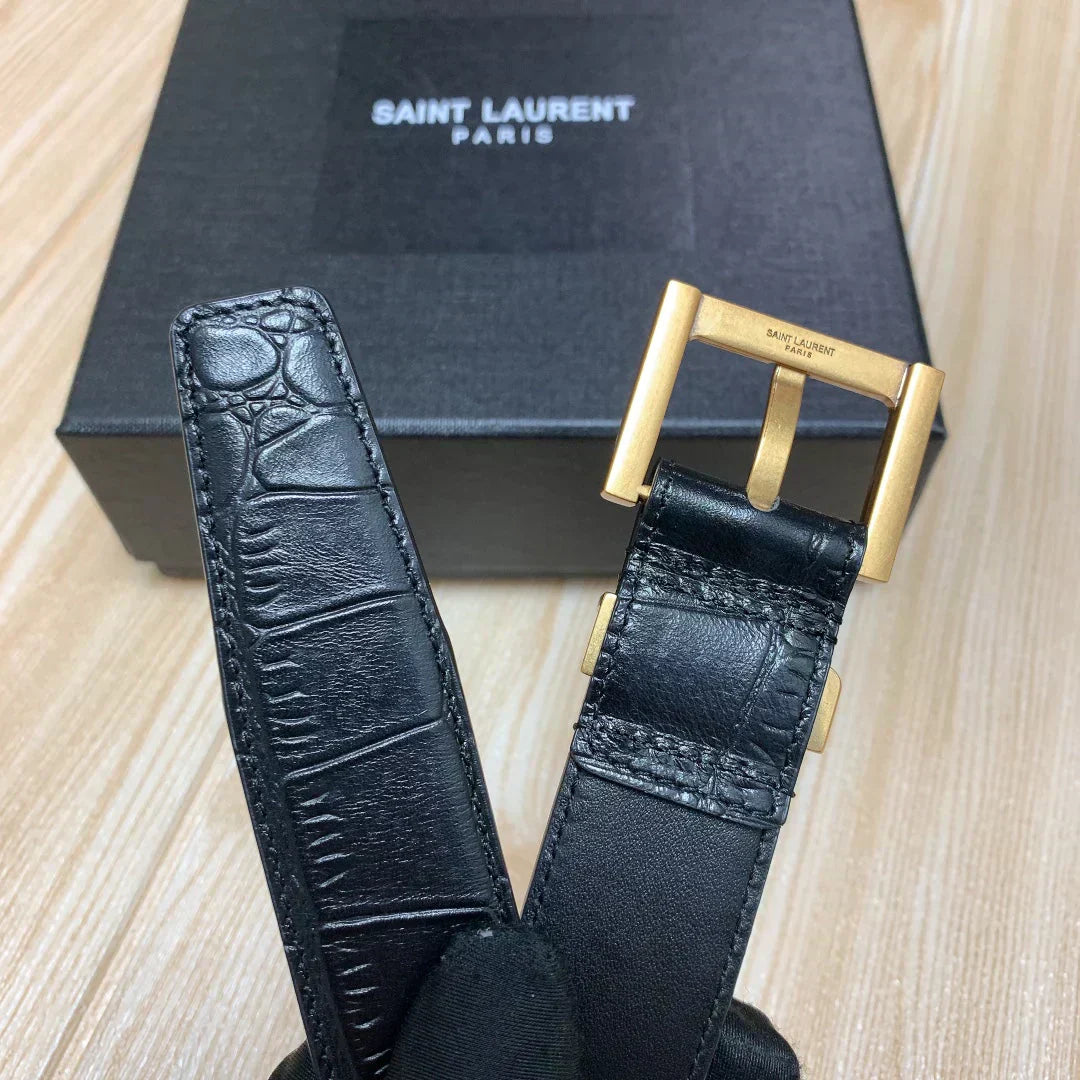 2025 Crocodile pattern double-layered pin buckle belt. 3.0CM