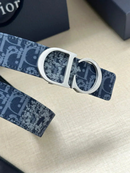 2025 belt Double-sided belt 35mm blue denim and smooth cowhide belt