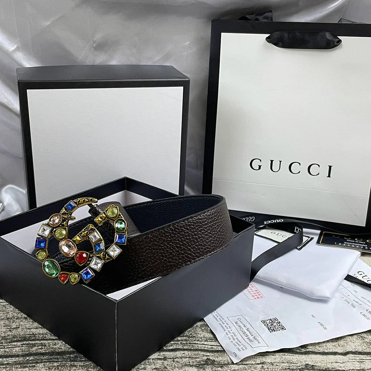2025 belt 4 Colors  seven-color rhinestone double-sided lychee pattern belt