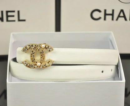 2025 6-color   double C hollow-out LOGO pearl belt