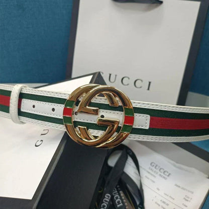 2025 3 Colors Double G Stripe Leather Belt