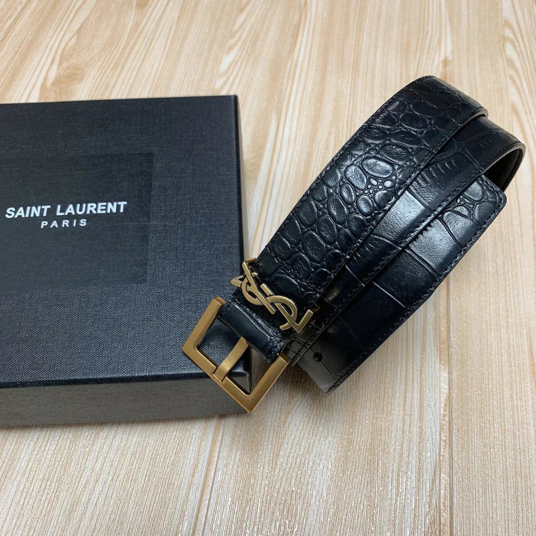 2025 Crocodile pattern double-layered pin buckle belt. 3.0CM