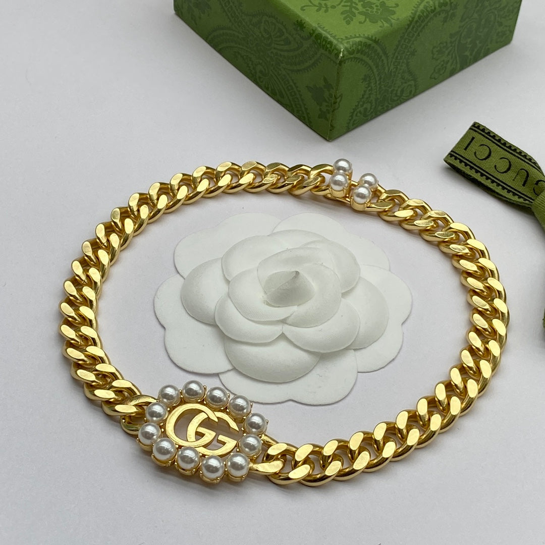 2025 Classic Chunky Chain Pearl Bracelet Necklace