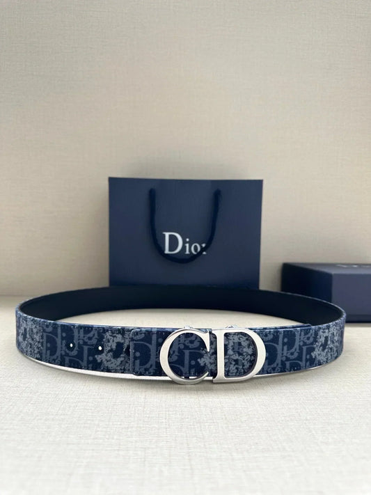 2025 belt Double-sided belt 35mm blue denim and smooth cowhide belt