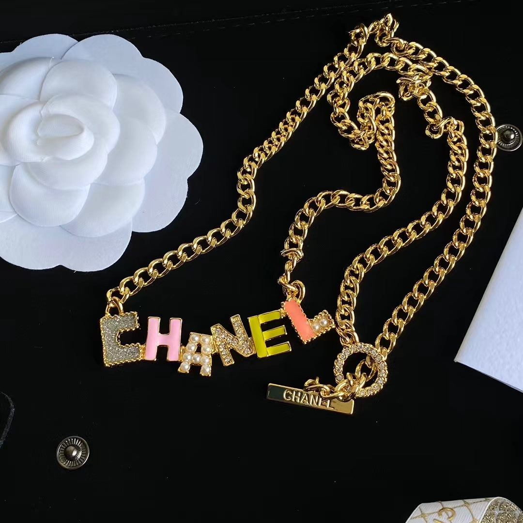 2025 Fashion Colorful Crystal Letter Necklace and Bracelet