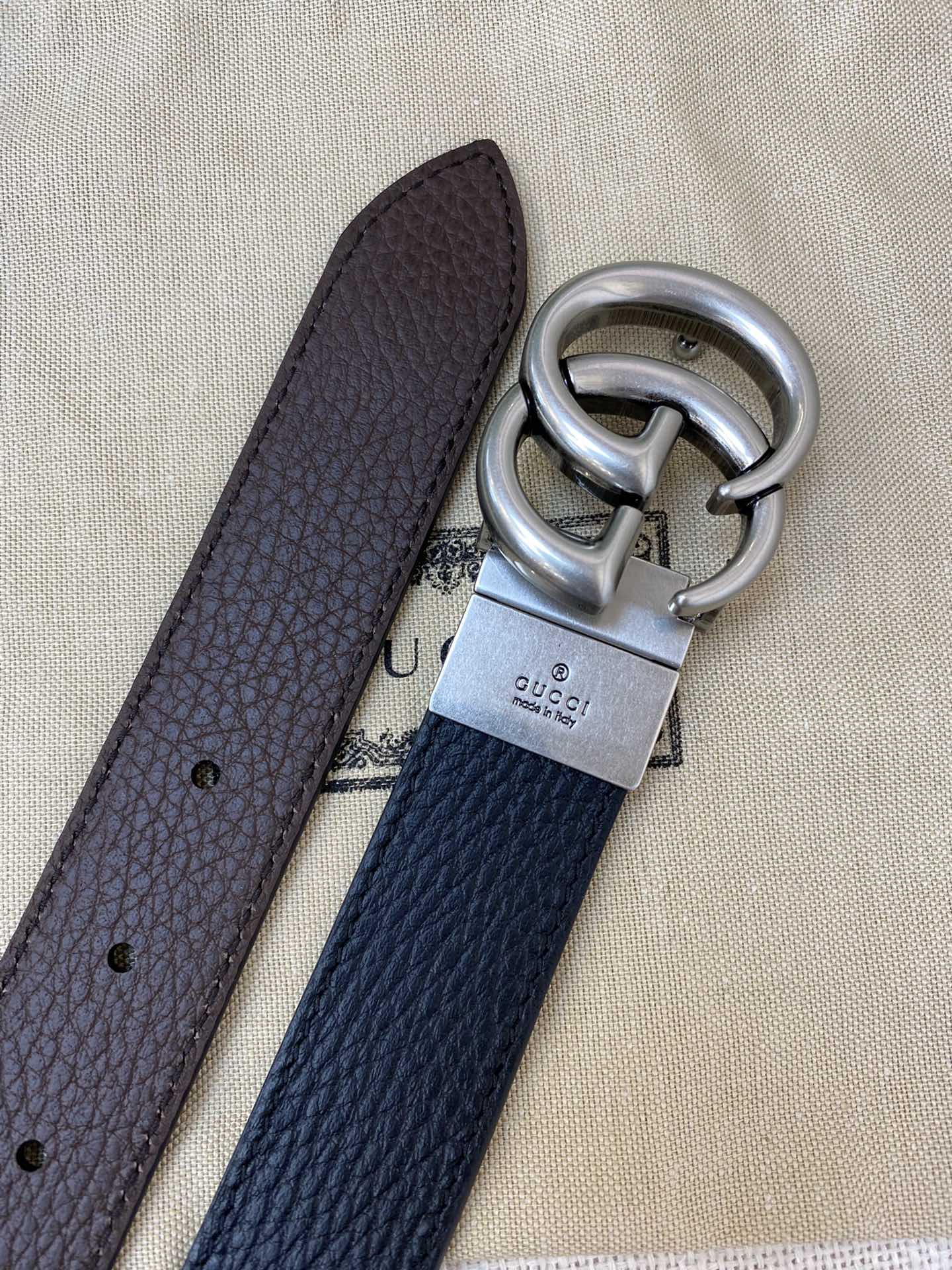 2025 Double-sided imported top-layer cowhide lychee pattern belt, black and coffee, width 3.0