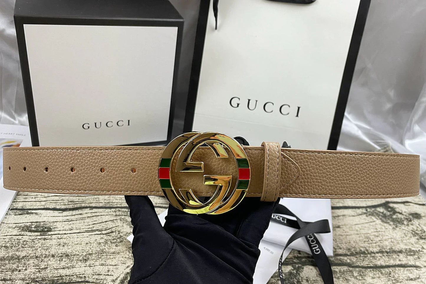 2025 4 Colors double-G three-layer lychee pattern double-sided belt