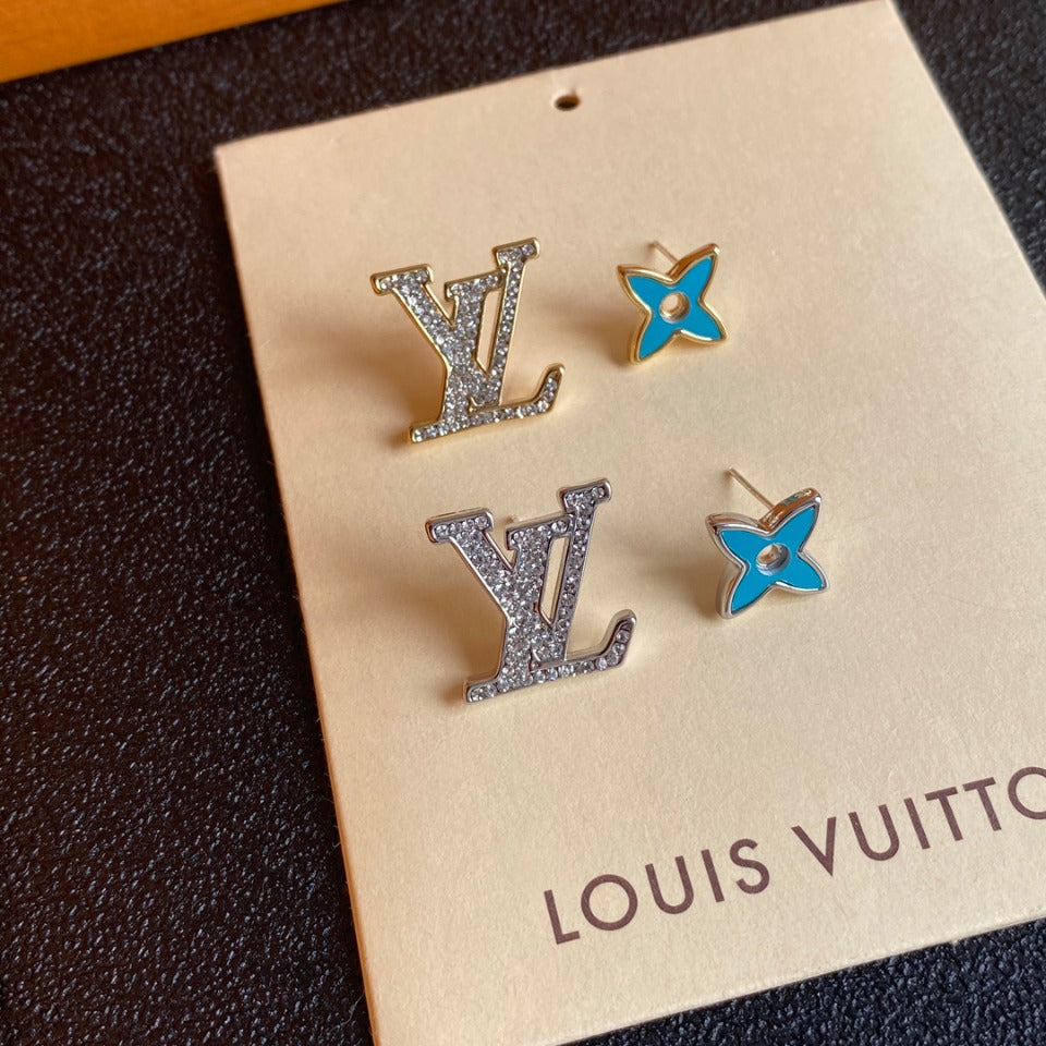 2025 Blue Flower Letter Stud Earrings