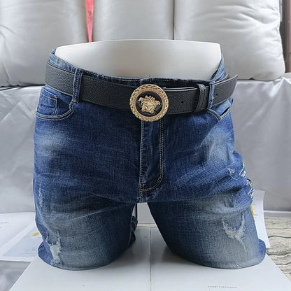 2025 4 Colors Trendy Round Buckle Leather Belt