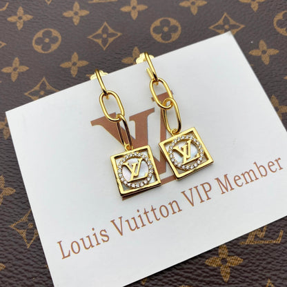 2025 Square White Shell Zircon Earrings