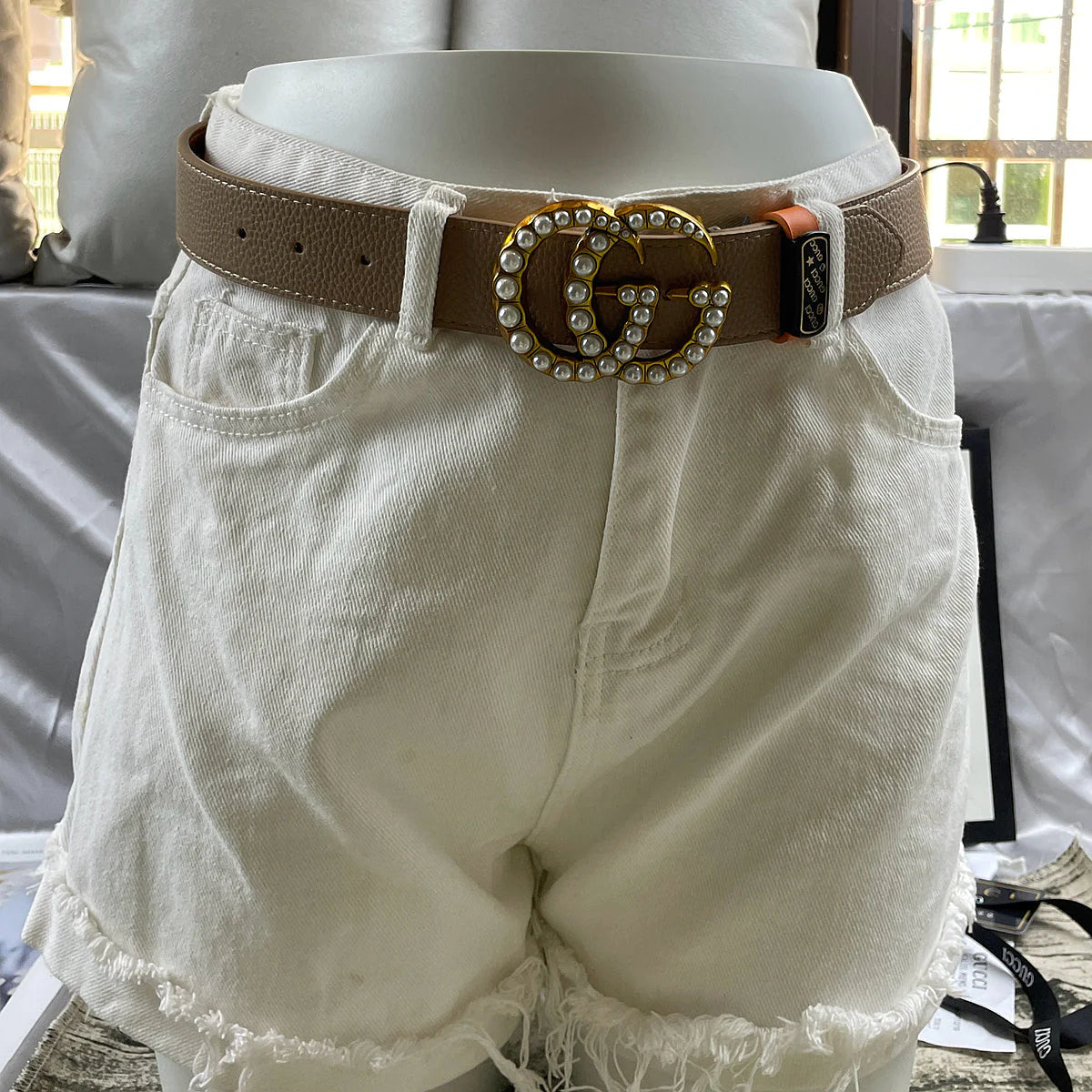 2025 4 Colors  Double G Pearl Litchi Pattern Double Sided Belt