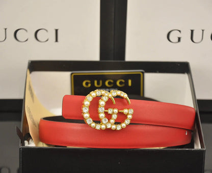 2025 6 Colors fashion double C pearl rhinestone belt