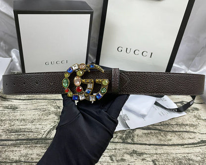 2025 belt 4 Colors  seven-color rhinestone double-sided lychee pattern belt