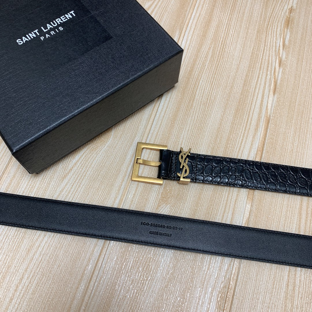 2025 Crocodile pattern double-layered pin buckle belt. 3.0CM
