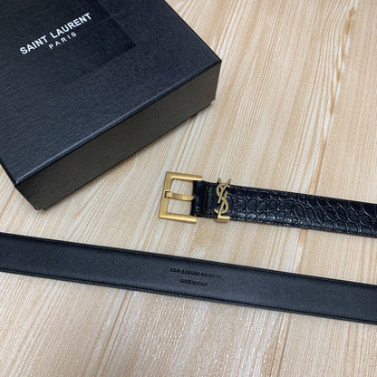 2025 Crocodile pattern double-layered pin buckle belt. 3.0CM