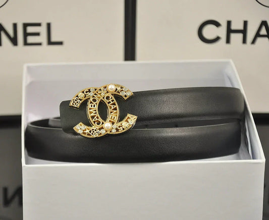 2025 6-color   double C hollow-out LOGO pearl belt