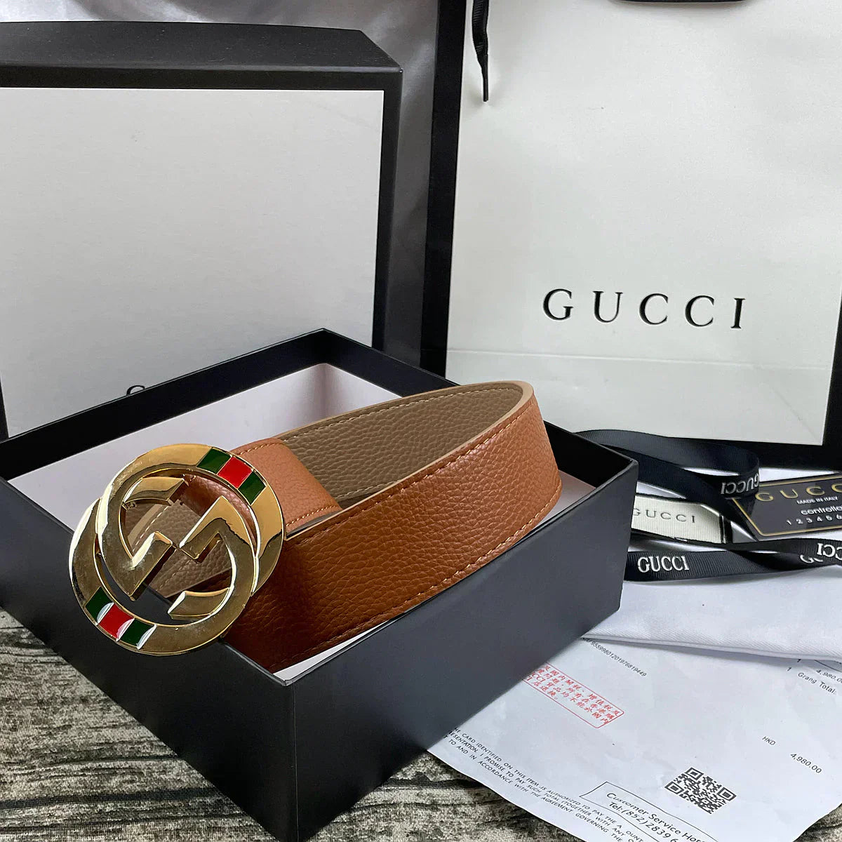 2025 4 Colors double-G three-layer lychee pattern double-sided belt