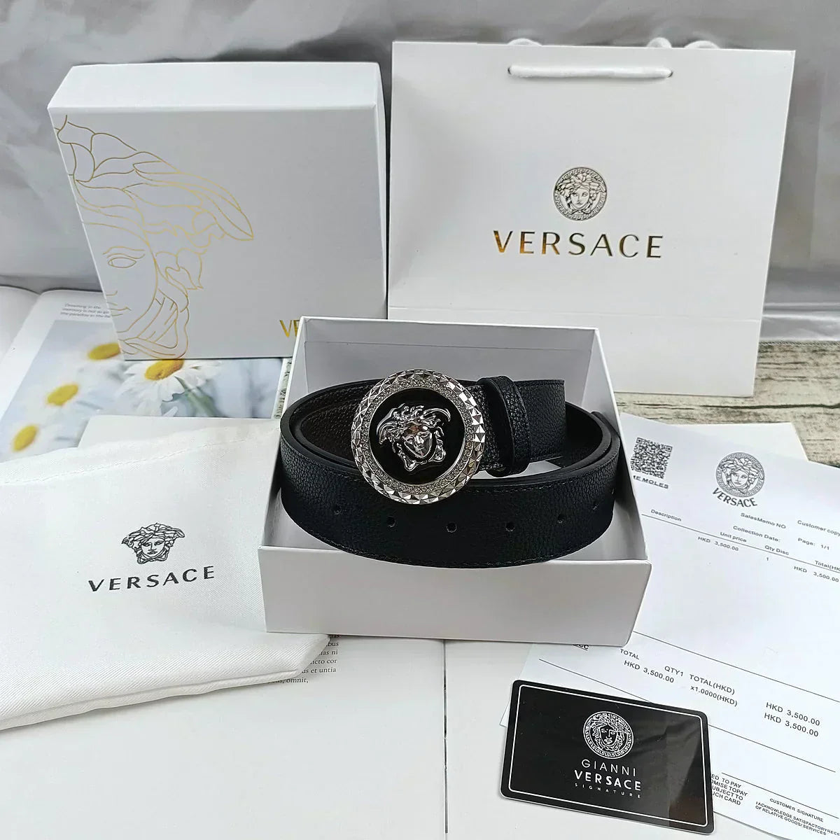 2025 4 Colors   lion head double-sided lychee pattern belt