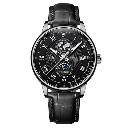 Foreign trade new fashion hot sale explosion three eyes calendar starry sky moon fashion men's watch men's watch belt wholesale