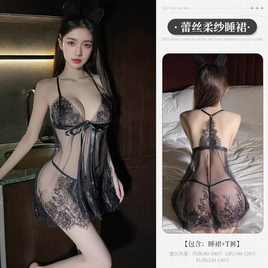 孤欲情趣內衣大尺碼女免脫睡裙大尺碼性感女迷人透明極度誘惑蕾絲睡衣