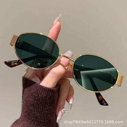 French retro style metal sunglasses 2025 new high-end Internet celebrity live sunglasses sun protection and UV protection
