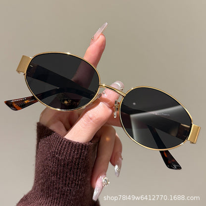 French retro style metal sunglasses 2025 new high-end Internet celebrity live sunglasses sun protection and UV protection