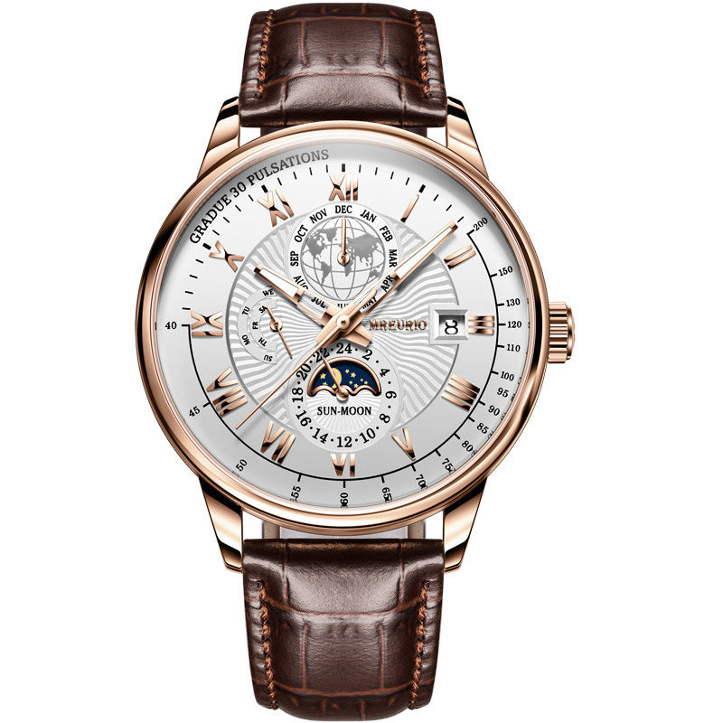 Foreign trade new fashion hot sale explosion three eyes calendar starry sky moon fashion men's watch men's watch belt wholesale